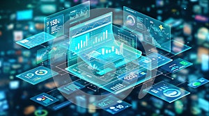 Futuristic Digital Data Analysis Screens with Charts