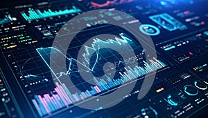 Futuristic Digital Data Analytics Dashboard Display