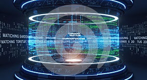 Futuristic Digital Data Core with Glowing Blue and Green Code