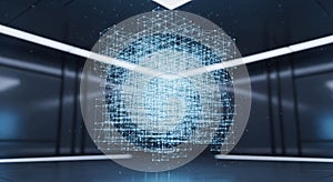 Futuristic Digital Data Cube in Modern Tech Environment