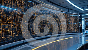 Futuristic Digital Data Display in Control Room