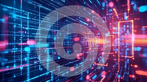 Abstract Digital Network Data Flow Futuristic Technology Background Blue Red Art Glow Neon Grid Lines Cyber