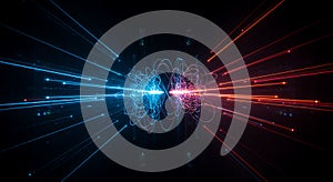 Futuristic Digital Data Flow: Blue and Red Light Streams Converge