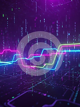 Futuristic Digital Data Flow with Neon Graphs and Binary Code technology abstract