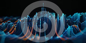 Futuristic digital data graph with glowing blue and orange elements visualization