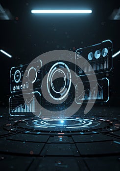 Futuristic Digital Data Interface with Neon Blue Graphics