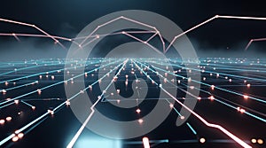 Futuristic Digital Data Network with Analytics Line Graph