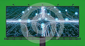Futuristic Digital Data Network Display on Billboard - Technology, Connectivity, Cybersecurity