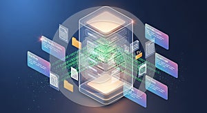 Futuristic Digital Data Processing System with User Interaction Elements