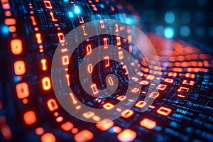 Futuristic Digital Data Stream with Binary Code and Glowing Technology Elements Generative AI