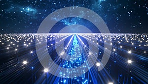 Futuristic Digital Data Stream on Blue Network Highway