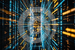 Futuristic Digital Data Stream in Dynamic Motion with Glowing Light Patterns