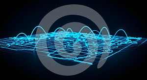 Digital Data Visualization with Blue Glowing Graph on Dark Background