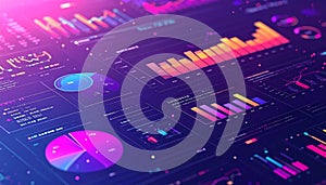Futuristic Digital Data Visualization with Graphs and Charts