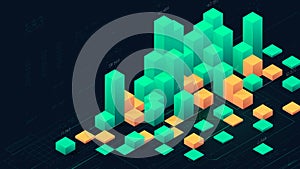Futuristic digital data visualization, infographic columns of business analytics
