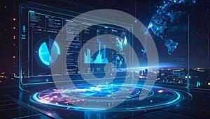 Futuristic Digital Data Visualization Interface with Global Network