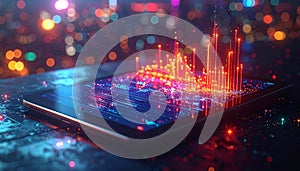 Futuristic Digital Data Visualization on Tablet Screen