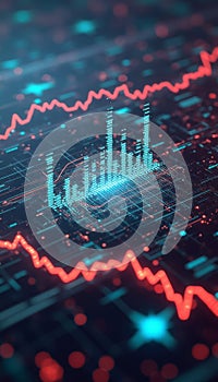 Futuristic digital data visualization with vibrant graphs