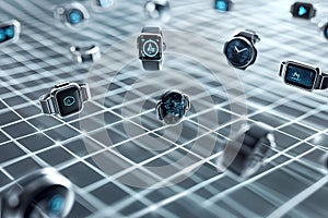 Futuristic Digital Devices and Smart Technology on Abstract Grid Pattern