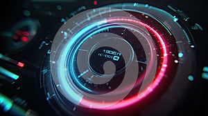 Futuristic digital display dashboard showing glowing interface data