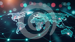 A futuristic digital display illustrates a global medical network