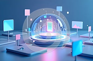 Futuristic Digital Display Pod with Data Visualization