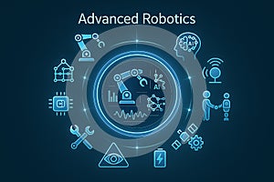 Futuristic digital display showcasing advanced robotics technology and artificial intelligence concepts