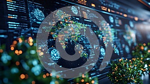 Global Network Data Visualization Futuristic World Map Interface AI generated.