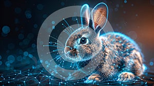 Futuristic digital Easter card with polygonal rabbit illustration. Cute cyber Easter bunny avatar