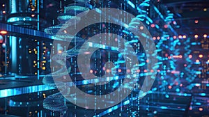 Abstract Digital DNA Helix Structure with Binary Code and Futuristic Background