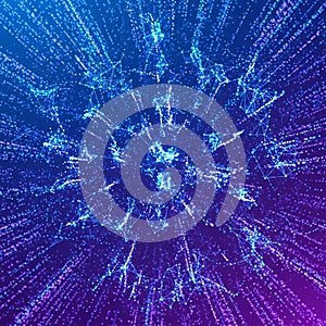 Futuristic digital explosion of interconnected data points creating an abstract network pattern in