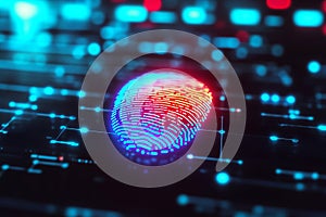 Futuristic Digital Fingerprint Authentication System with Glowing Network Background Illustration