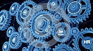 Futuristic Digital Gears Interlocking, Representing Business Processes and Technology Integration