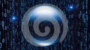 Futuristic digital globe amidst binary code