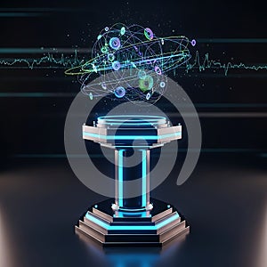 Futuristic Digital Globe Hologram Display on Pedestal