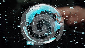 Futuristic Digital Globe Visualization with Data Connections, Global Statistics, and Network Patterns in a Technological