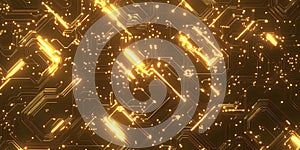 A Futuristic Digital Gold Circuit Board Pattern with Neon Accents photo
