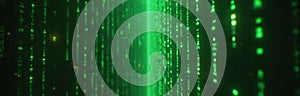 Futuristic digital green code with vertical streaming data. Matrix binary code flow in cyberspace. Tech background, modern