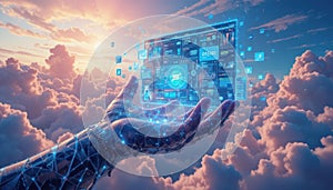 Futuristic Digital Hand Holding Cloud Data Screen