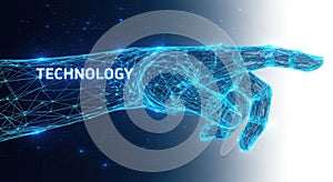 Futuristic digital hand reaching out with glowing technology network
