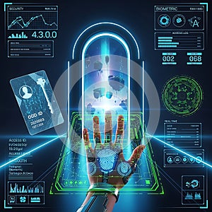Futuristic Biometric Fingerprint Scan and Digital Security Interface