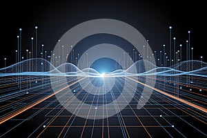 Futuristic digital highway with glowing data streams and abstract light waves, AI Generated