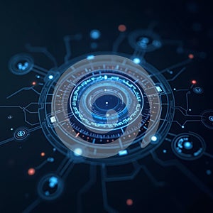 Futuristic digital hud interface with blue and red circular elements