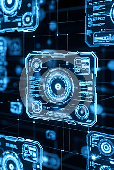 Futuristic Digital HUD Interface With High Tech Circular Data Visualization Elements