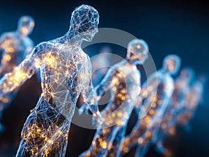 Futuristic digital human figures representing advanced technology and innovation