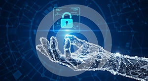 Digital Hand Protecting Secure Lock Icon