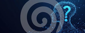 Digital silhouette of an AI head with a question mark symbolizing artificial intelligence and future technology