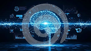 Artificial Intelligence Brain with Circuit Board and Data Visualization