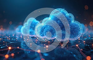 Futuristic digital illustration showing cloud computing technology. Cloud storage data transfer, cyberspace security, big data