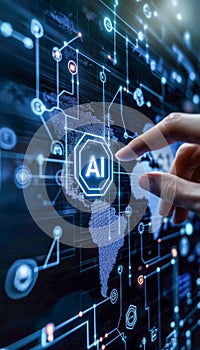 Futuristic digital interface with ai concept displayed on a virtual screen